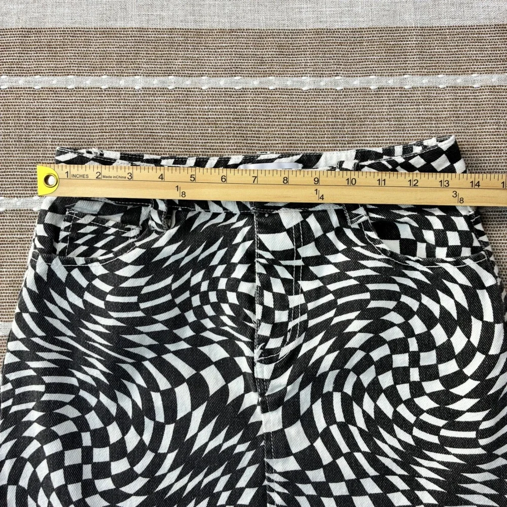 RSQ Womens Black White Warped Checkerboard Denim Mini Skirt Small Trippy Print - Picture 4 of 5